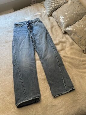 TOTEME Twisted Seam Denim Full Length Jeans Worn Blue 25/32 NWT